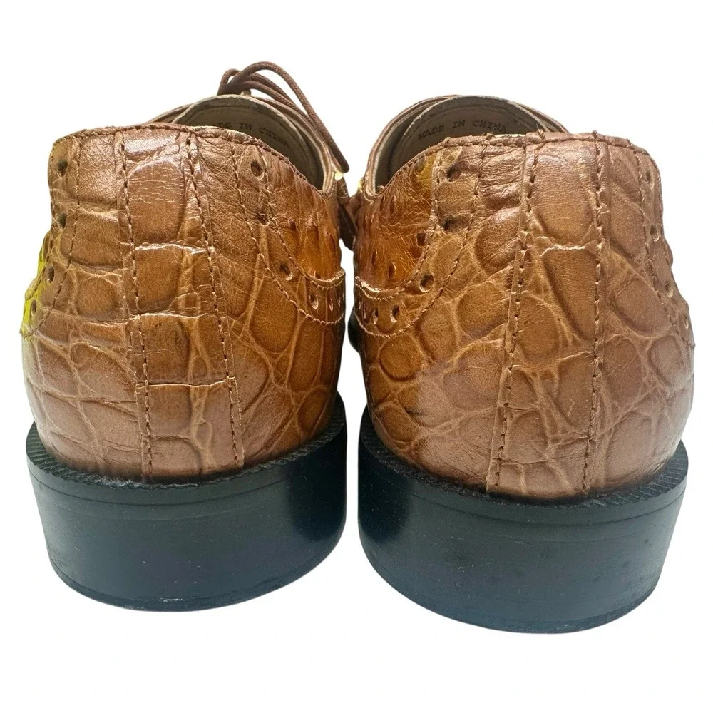 Giorgio Brutini Brown Leather Ostrich/Croc Print Oxfords Size 9.5M 155604‎